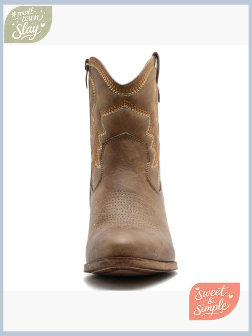 Cowgirl Ankle Boots with Stitching Low Heel Side Zipper Memory Foam Pointed Toe - Picture 5 of 7